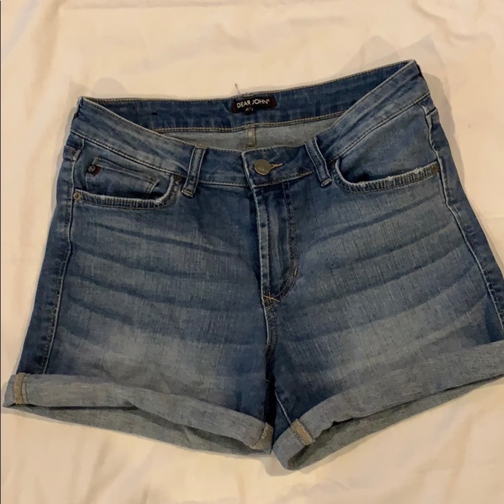 Cuffed shorts, stretchy. Very comfortable